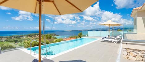 Private pool and terrace with panoramic sea views