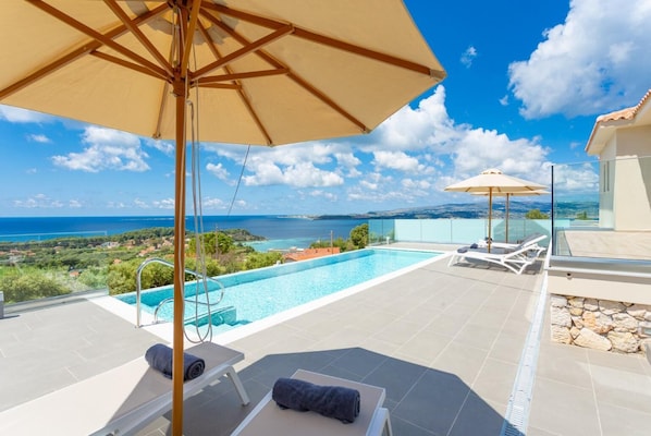 Private pool and terrace with panoramic sea views