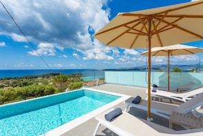 Private pool and terrace with panoramic sea views