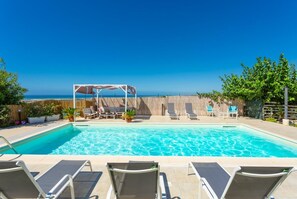 Private pool and terrace with sea views