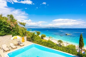 Private pool and terrace with panoramic sea views