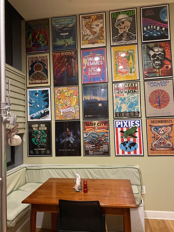 Dining area with poster collection