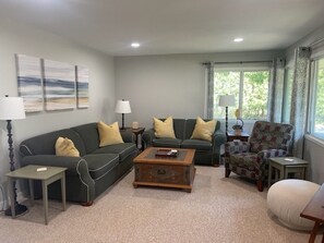Comfy family room with lots of natural light.