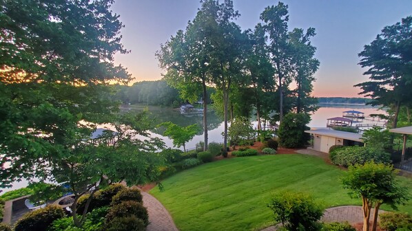 Sunrise over the cove with coffee on the deck.