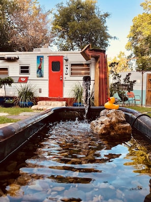 Vintage Trailer #6 and Bathtub Fountain