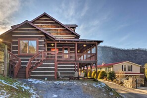 Cabin Exterior | Steps Required | Smoky Mountain Views | Wraparound Deck