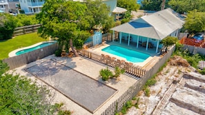 Enjoy the sun or shade around pool - sunny deck or shady covered porch.
