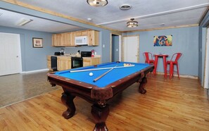 Indoor Game Room with Pool Table and Additional Fully-Equipped Kitchen