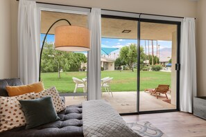 Looking outside towards the back patio.