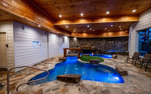 Gorgeous Indoor Private Pool with Waterfalls, Neon Lights, and More!