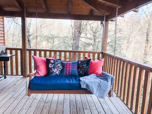 Fall asleep while gazing at Mt. LeConte from the hanging swing bed.