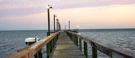 Large pier with fish cleaning stand