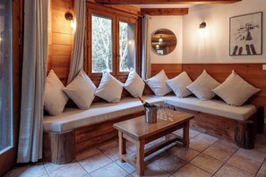 Sink into the cozy sofa after a day exploring the area.