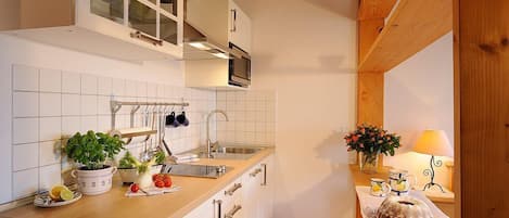 Appartement Rittersporn, 27 qm Obergeschoss, kombinierter Wohn- und Schlafraum-Küchenzeile