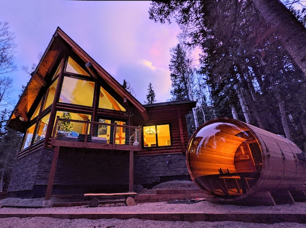 Take in the views of the creek while enjoying a hot sauna