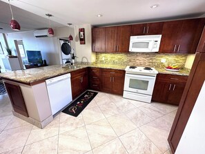 Granite counter tops and all the modern appliances you will need.