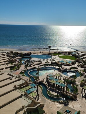 Beautiful unobstructed pool and ocean view from condo balcony