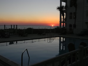 Sunset views across the pool