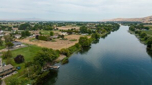 Overhead shot of the Beautiful River Frontage property and surroundings 