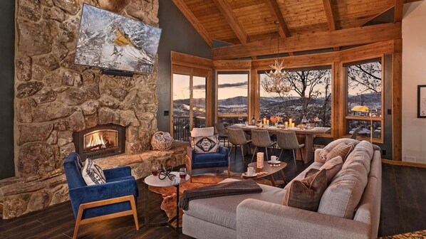 Great room with fireplace, TV