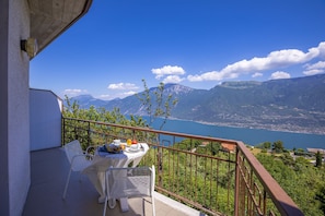 The balcony overlooking the lake and mountains