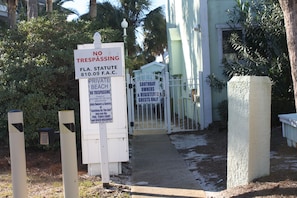 After you cross bridge to lake you go through gate to south pool and to beach