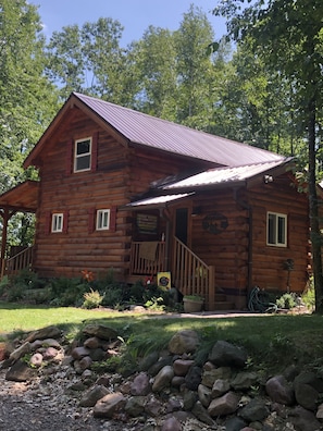 Back porch of cabin on summer.