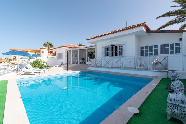 View of villa and pool terrace