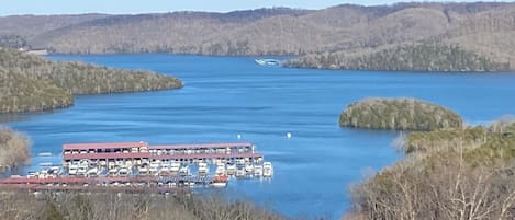 View from front porch of marina and the lake