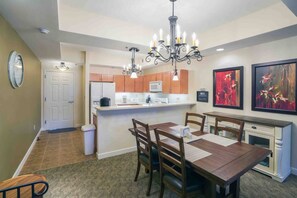 Our kitchen is stocked with wine glasses and additional serving dishes. 