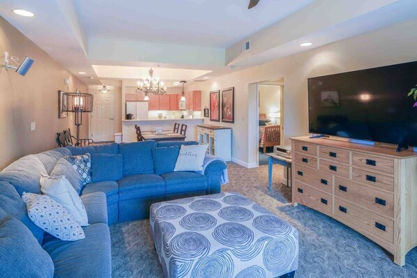 You can book this amazing RaceDay Condo and experience the comfort of a home away from home. The kitchen is fully stocked and available for you to cook your own delicious meals!