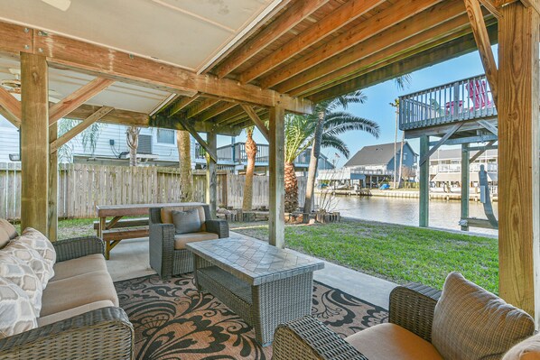 Picnic table and comfy patio furniture