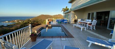 Sexy outdoor deck with spectacular, panoramic ocean views and comfy seating