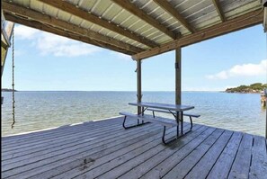 Breakfast, lunch, Dinner on the lake! And a sink in the boathouse to clean fish!