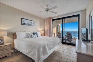 Wake up to stunning Gulf views from this comfortable bedroom with direct balcony access. Perfect for a relaxing vacation.