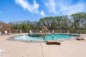 The complex has 2 pools and 4 hot tubs! 1 pool + 2 hot tubs by the river