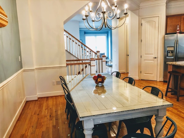 Second Floor: Kitchen, Farm Table (Seats 8) and Island (Seats 3)