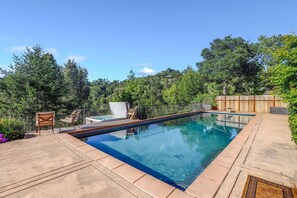 Heated pool with safety cover.