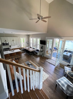 Main living area open concept with lake views