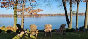 A relaxing spot on lawn to take in the view from the adirondack chairs