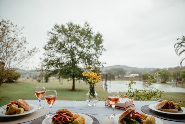 Enjoy a BBQ Dinner on the Bluebush Cottage Patio with stunning rural views