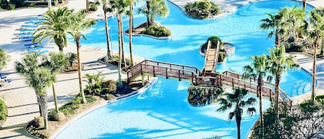 Lagoon Pool in Destin, Heated outdoor pool, Island Style Hot tub and waterfalls