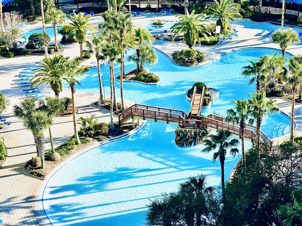 Lagoon Pool in Destin, Heated outdoor pool, Island Style Hot tub and waterfalls