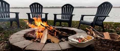 We have a firepit right on the lake that can be used year round!