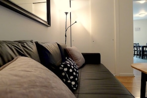Living Room with IKEA sofa sleeper full size