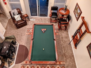 Great room with pool table and plenty of seating for your gathering!