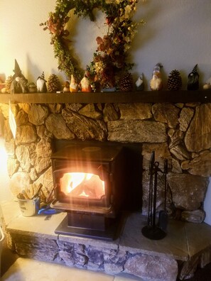 Curl up to the toasty wood fireplace. The first nights firewood is supplied!
