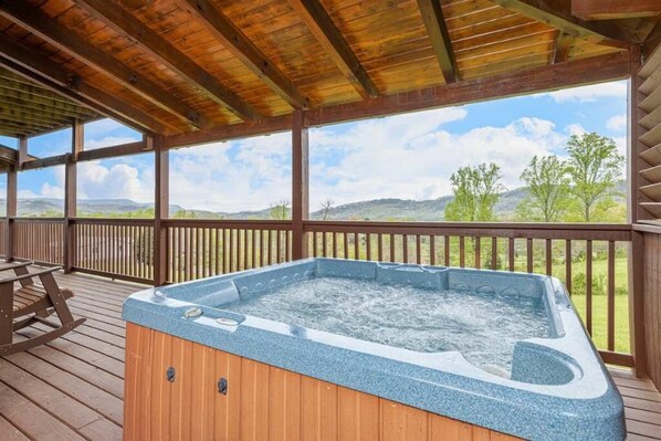 Relax under the stars in our inviting hot tub
