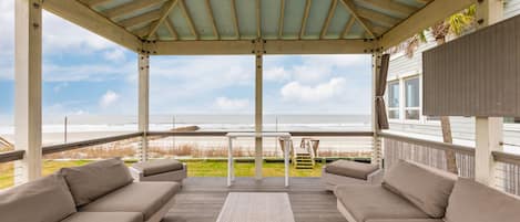 Upper Deck Covered Seating Area. Breathtaking views and Ocean Breezes!