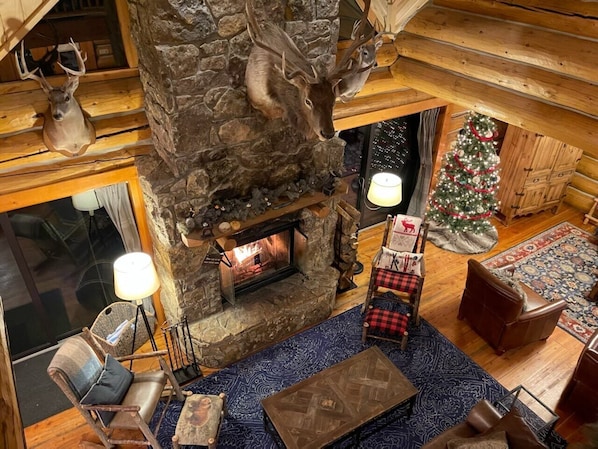 Christmas at North Star Lodge! Main floor sitting area with access to porch.